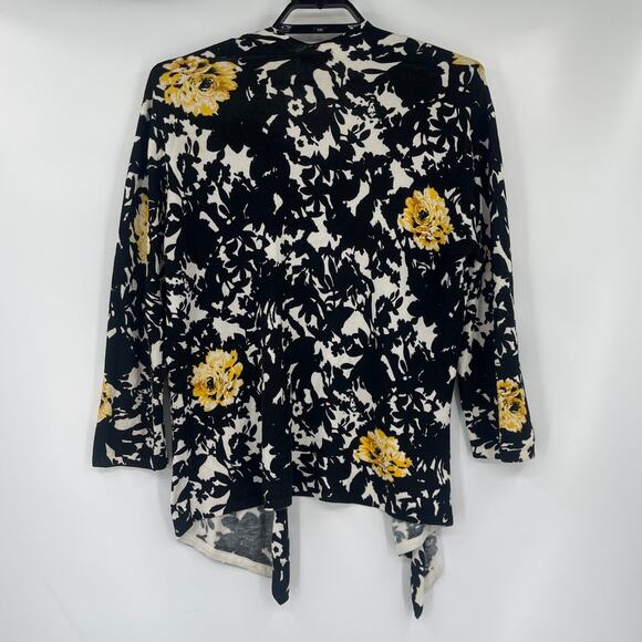 Cache Dark Floral Open Sweater Sz L Preppy Floral Old Money Asymmetrical Light - Picture 6 of 10
